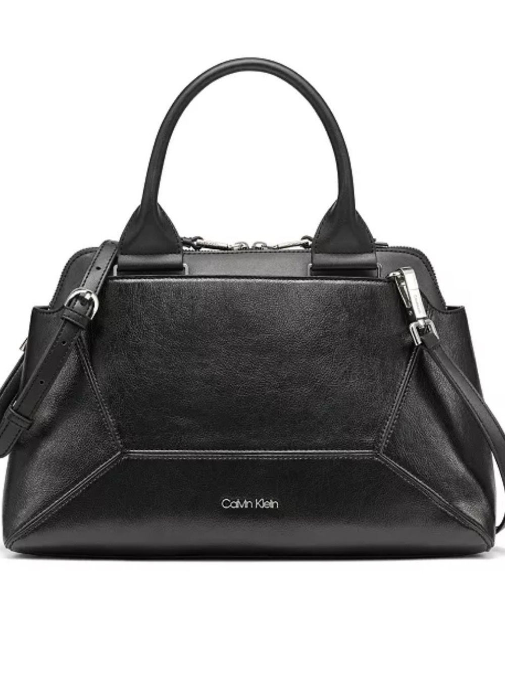 Calvin Klein Heidi Top Zipper Convertible Black Satchel